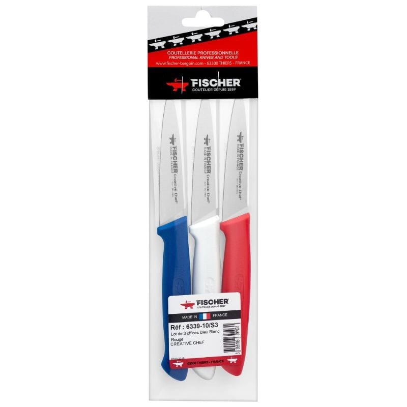 Fischer Bargoin Set of 3 Office Knives Blue White Red - FISCHER