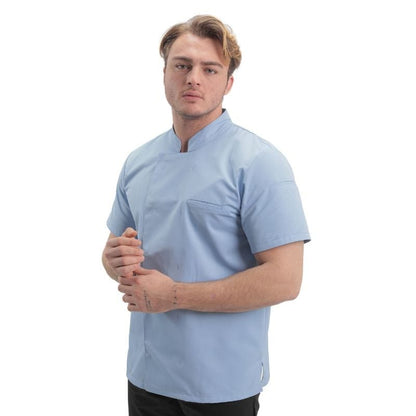 Manelli 6XL / Bleu ciel Men's Short Sleeve Sky Blue Cooking Coat  - MANELLI