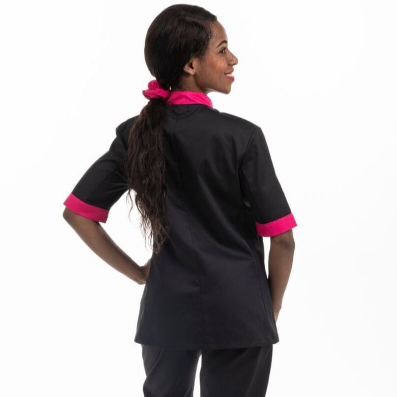 Manelli Black Kitchen Coat with Pink Piping Short Sleeve - MANELLI