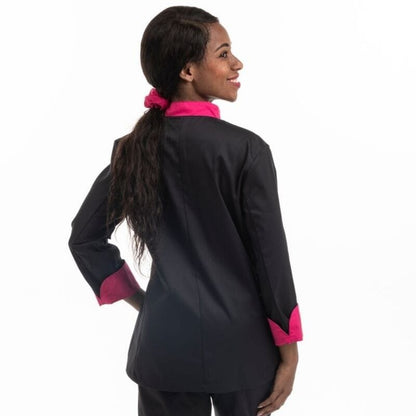 Manelli Black Kitchen Coat with Pink Piping Short Sleeve - MANELLI