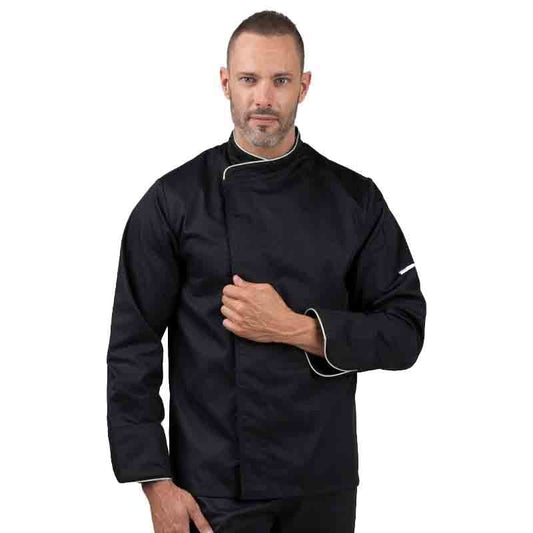 Manelli Black Kitchen Coat with Silver Piping - MANELLI