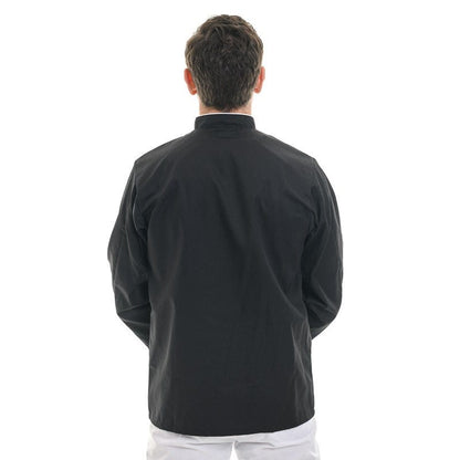 Manelli Black Long Sleeve Kitchen Coat with Long White Piping - MANELLI