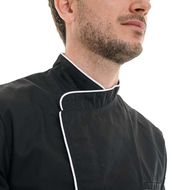 Manelli Black Long Sleeve Kitchen Coat with Long White Piping - MANELLI