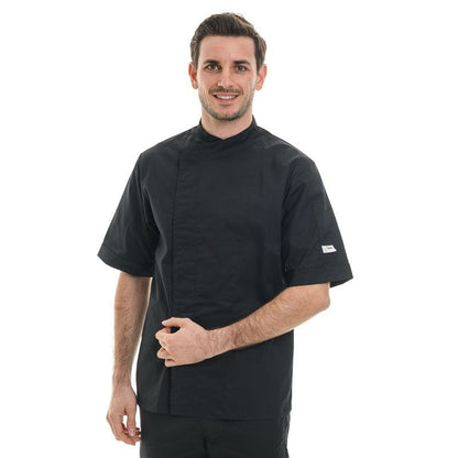 Manelli Black Short Sleeve or Long Sleeve Chef Coat with Ventilated Back - MANELLI