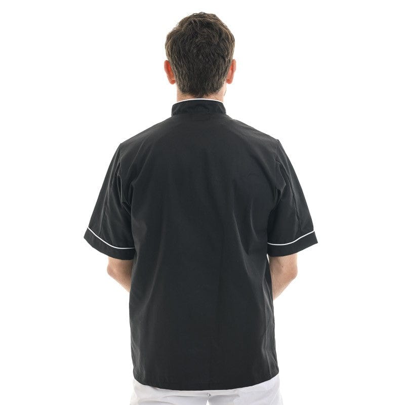 Manelli Black Short Sleeve or Long Sleeve Kitchen Coat with Long White Piping - MANELLI