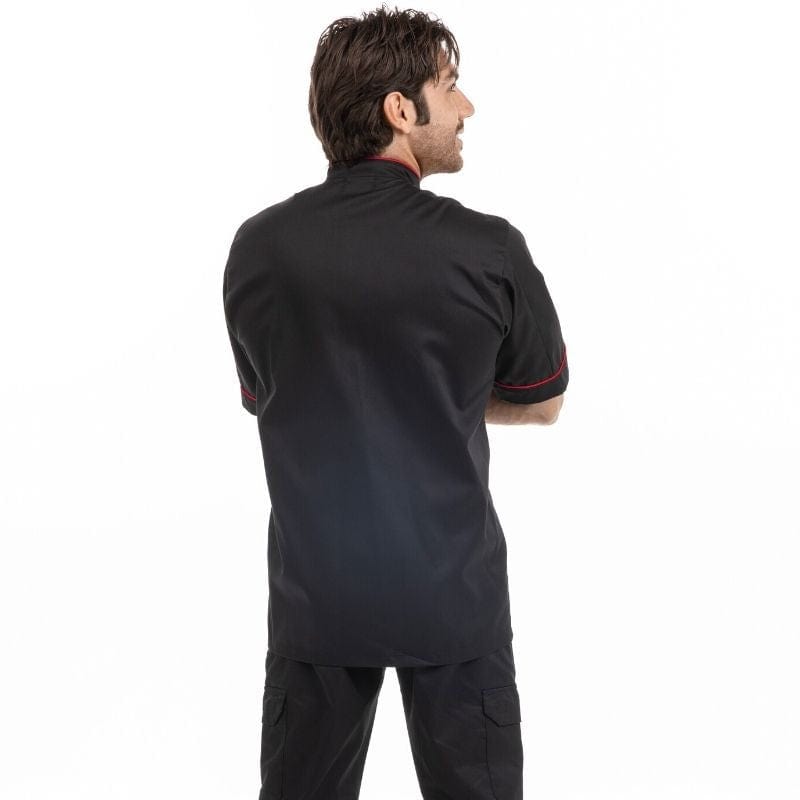 Manelli Black Short Sleeve or Long Sleeve Kitchen Coat with Red Piping - MANELLI