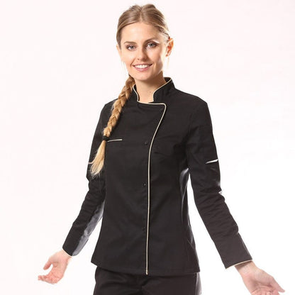 Manelli Black Women's Kitchen Coat with Gold Piping - MANELLI