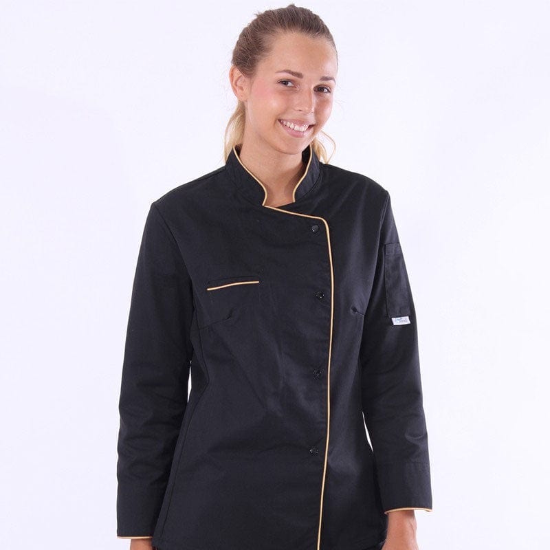 Manelli Black Women's Kitchen Coat with Gold Piping - MANELLI