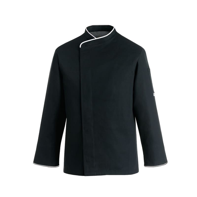 Manelli blanc / Manches longues / 5XL - 150cm Black Kitchen Jacket Large with White Piping - Short Sleeve or Long Sleeve - MANELLI