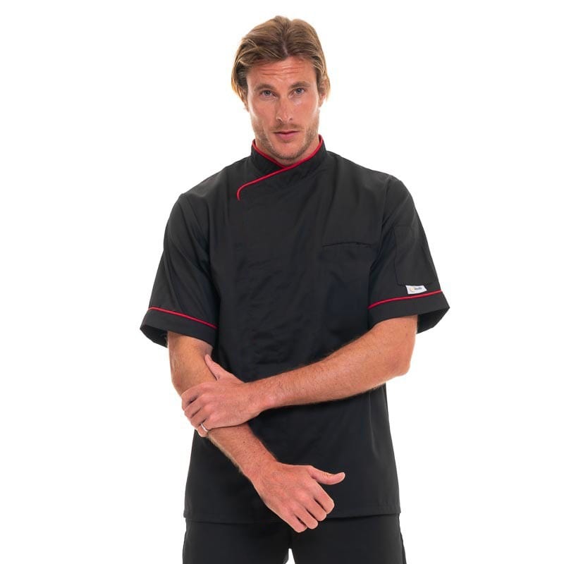 Manelli Breathable Short Sleeve Chef's Coat with Red Piping - MANELLI