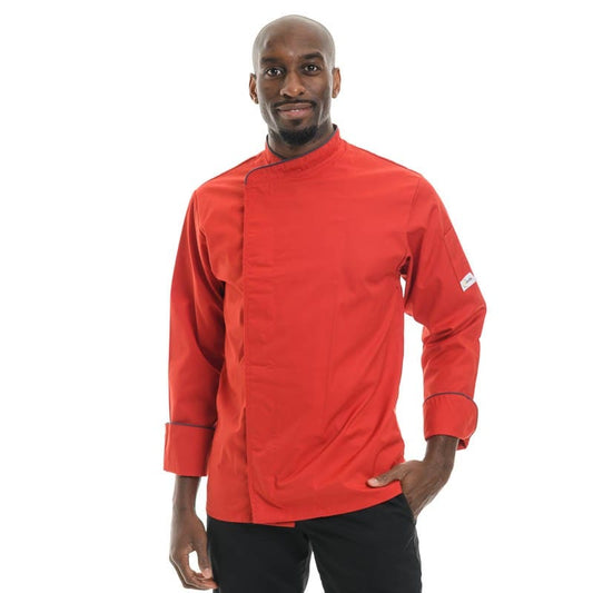 Manelli Long Sleeve / 5XL Red Large Short Sleeve or Long Sleeve Kitchen Coat with Gray Piping - MANELLI