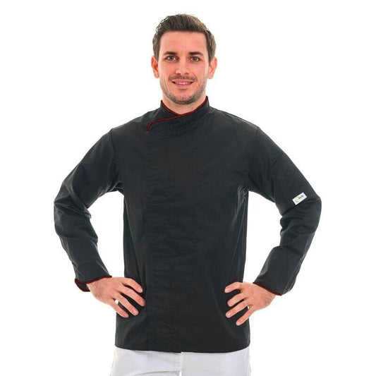 Manelli Long Sleeve / S Breathable Short Sleeve or Long Sleeve Chef Coat with Burgundy Piping - MANELLI