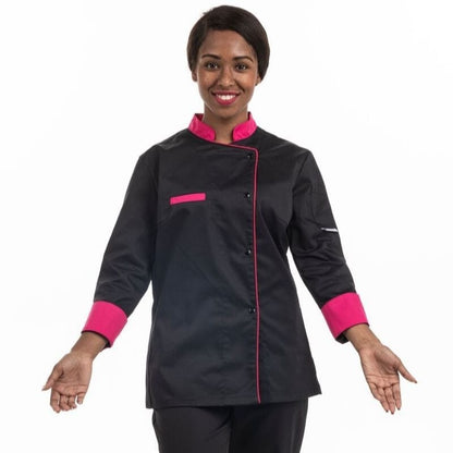 Manelli Long Sleeve / XS Black Kitchen Coat with Pink Piping Short Sleeve - MANELLI