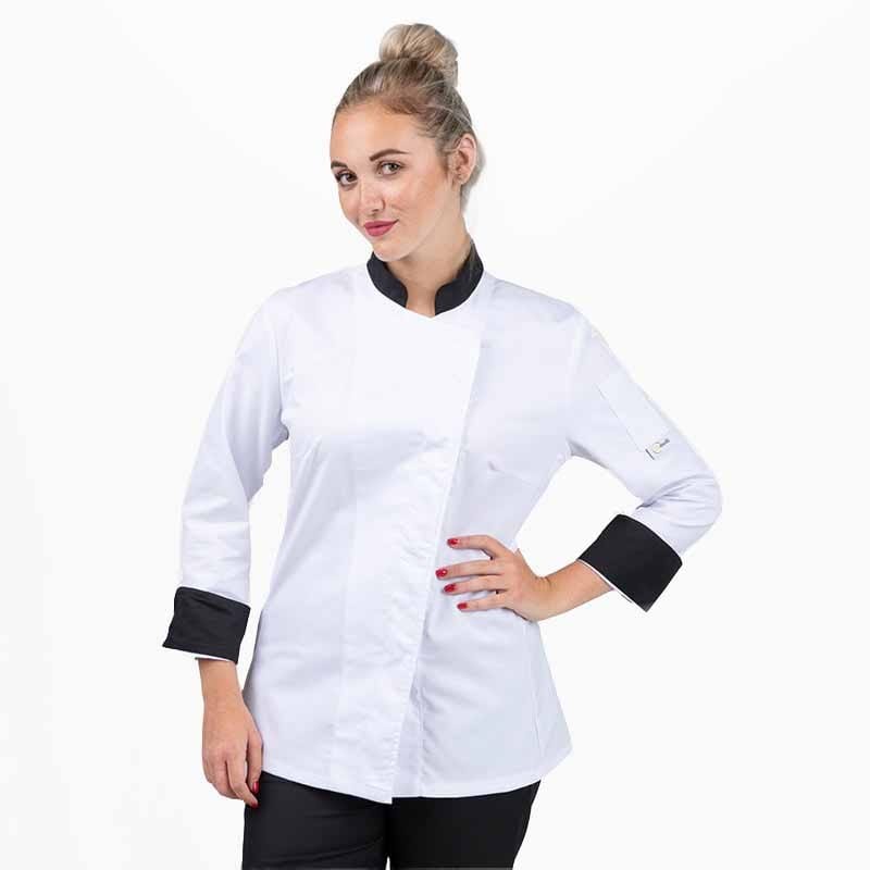 Manelli Long Sleeve / XS White Kitchen Coat with Black Collar - MANELLI