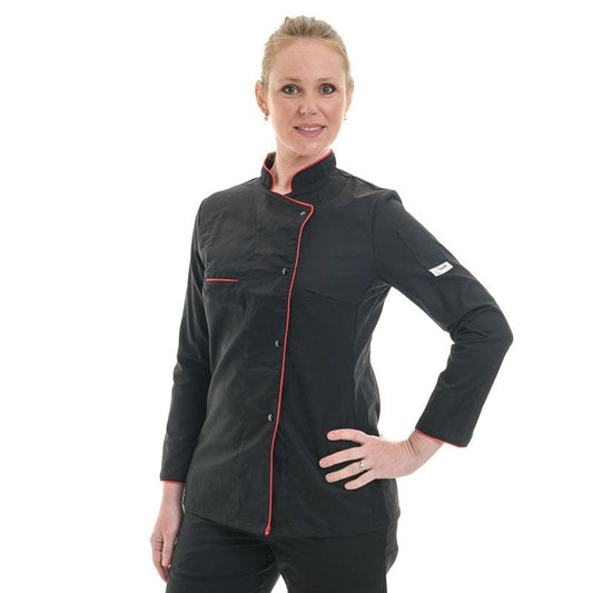 Manelli Long Sleeve / XS Women's Kitchen Coat with Red Piping Long Sleeve - MANELLI