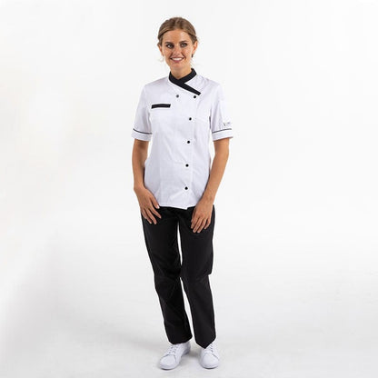 Manelli Masterchef Women's Kitchen Coat White and Black Short Sleeve - MANELLI