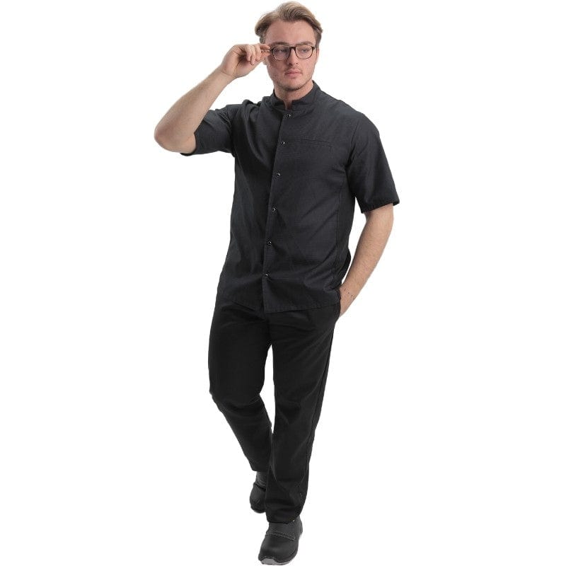 Manelli Men's Black Embossed Short Sleeve Chef's Coat - MANELLI