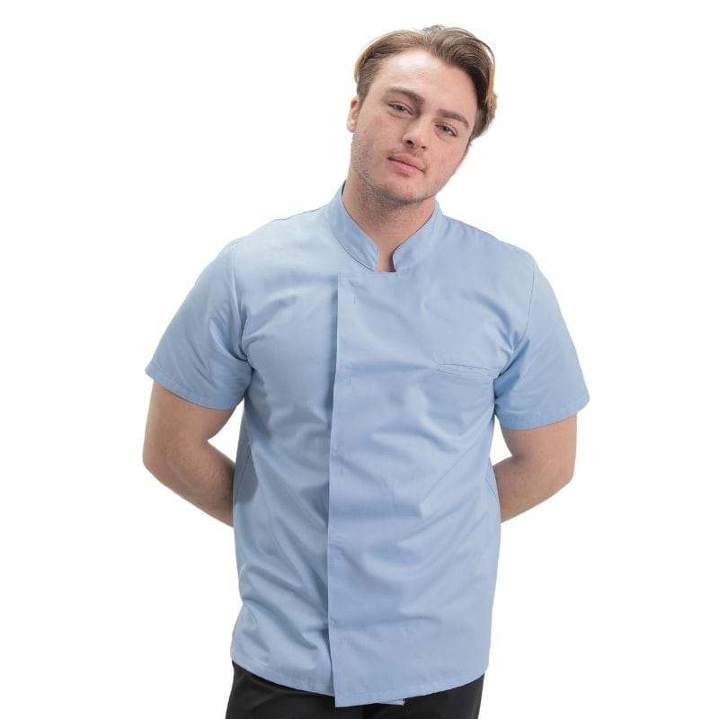 Manelli Men's Short Sleeve Sky Blue Cooking Coat  - MANELLI