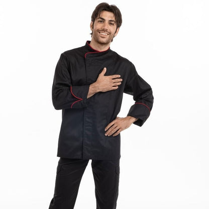 Manelli Rouge / Long Sleeve / S Black Short Sleeve or Long Sleeve Kitchen Coat with Red Piping - MANELLI