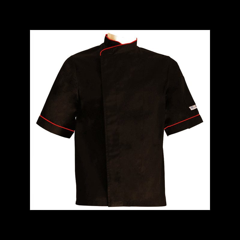 Manelli Rouge / Manches courtes / 5XL - 150cm Black Kitchen Jacket Large with White Piping - Short Sleeve or Long Sleeve - MANELLI