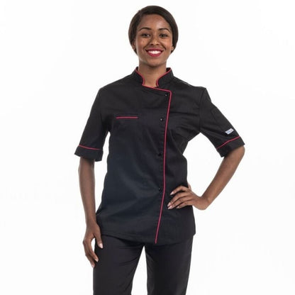 Manelli Short Sleeve / XS Women's Kitchen Coat with Ventilated Back and Pink Piping - MANELLI