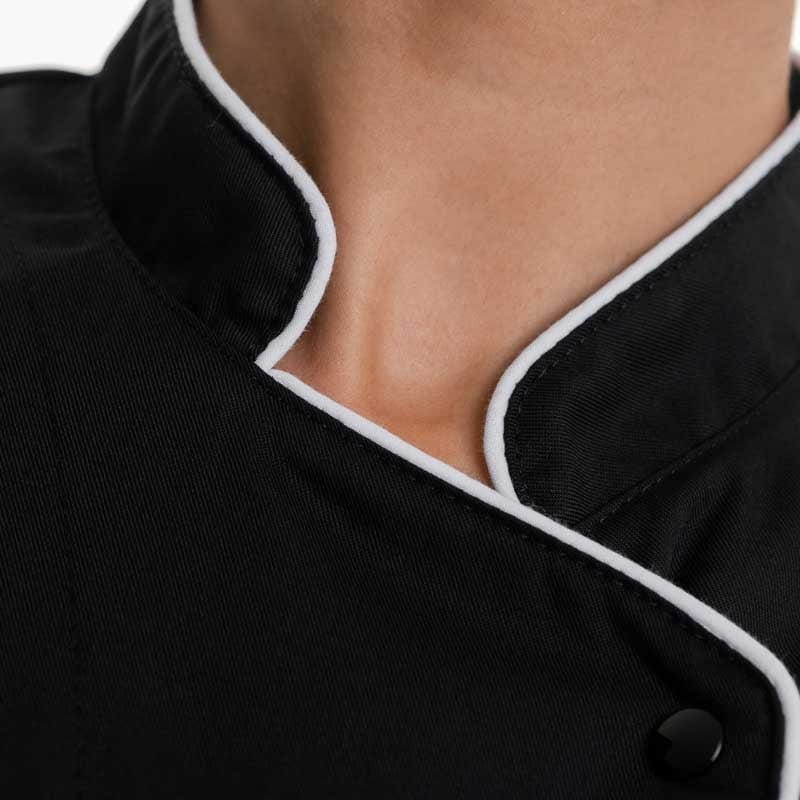 Manelli Short Sleeve / XS Women's Long Sleeve Black Kitchen Coat with White Piping - MANELLI