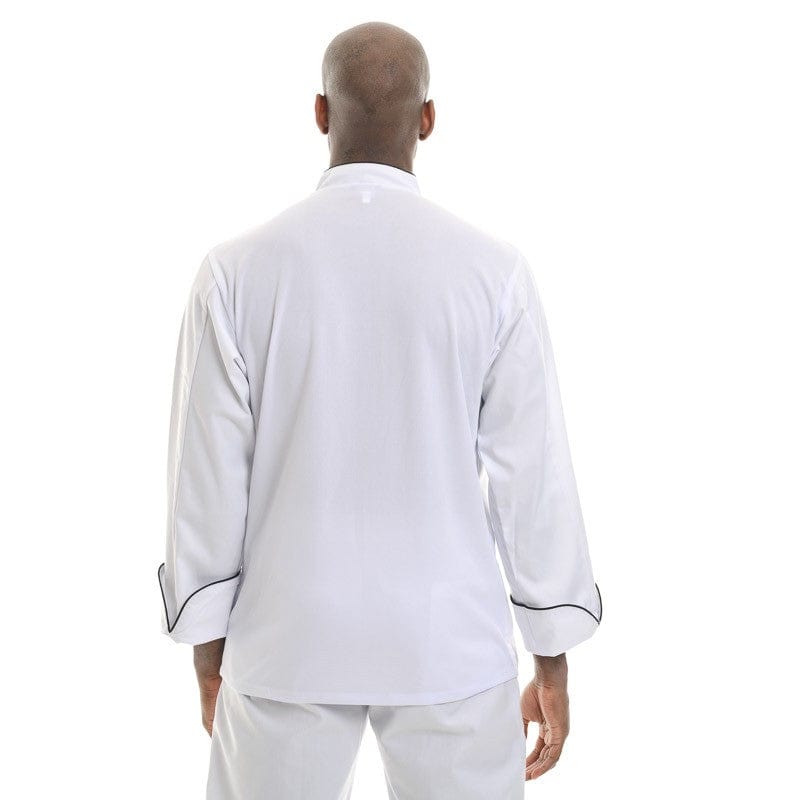 Manelli White Breathable Kitchen Coat with Black or Gray Piping - MANELLI