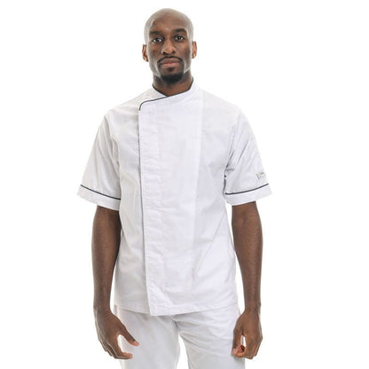 Manelli White Breathable Kitchen Coat with Black or Gray Piping - MANELLI