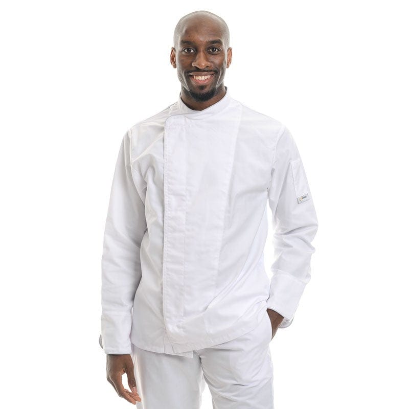 Manelli White Short Sleeve or Long Sleeve Kitchen Coat with Gray Piping - MANELLI