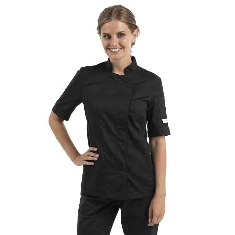 Manelli Women's Black Short Sleeve Chef Coat with Ventilated Back - MANELLI