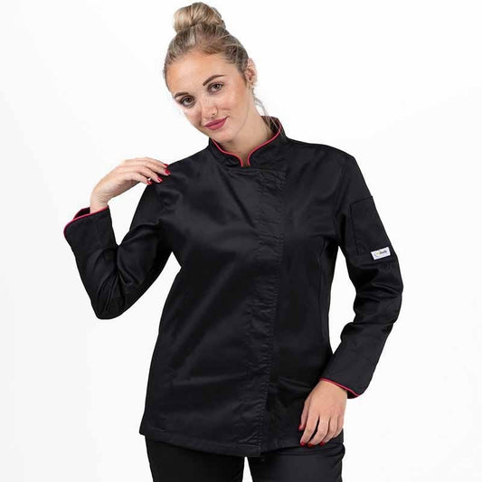 Manelli Women's Kitchen Coat with Fuchsia Piping Long Sleeve - MANELLI