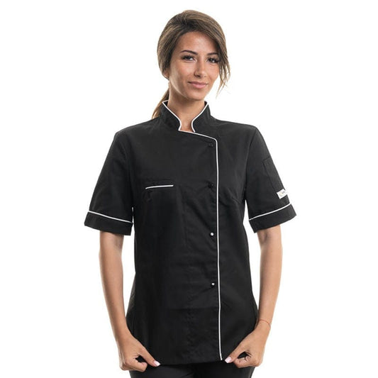 Manelli Women's Kitchen Coat with White Piping Short Sleeve - MANELLI