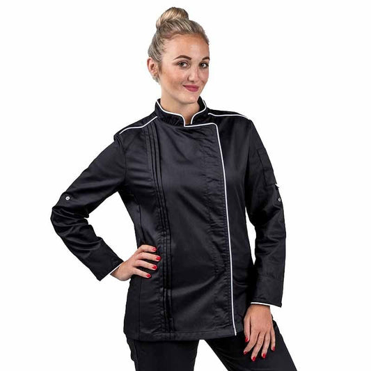 Manelli XS Orchestra Women's Black Kitchen Coat with White Edging - MANELLI