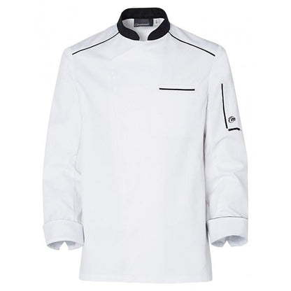 Molinel Néospirit Long Sleeve White Kitchen Coat with Black Piping - MOLINEL