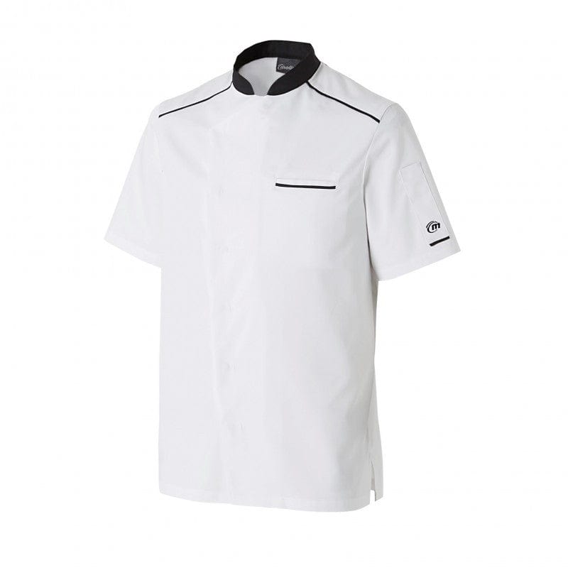 Molinel Neospirit Short Sleeves White Breathable Chef Coat with Black Piping - MOLINEL