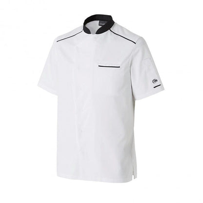 Molinel Neospirit Short Sleeves White Breathable Chef Coat with Black Piping - MOLINEL