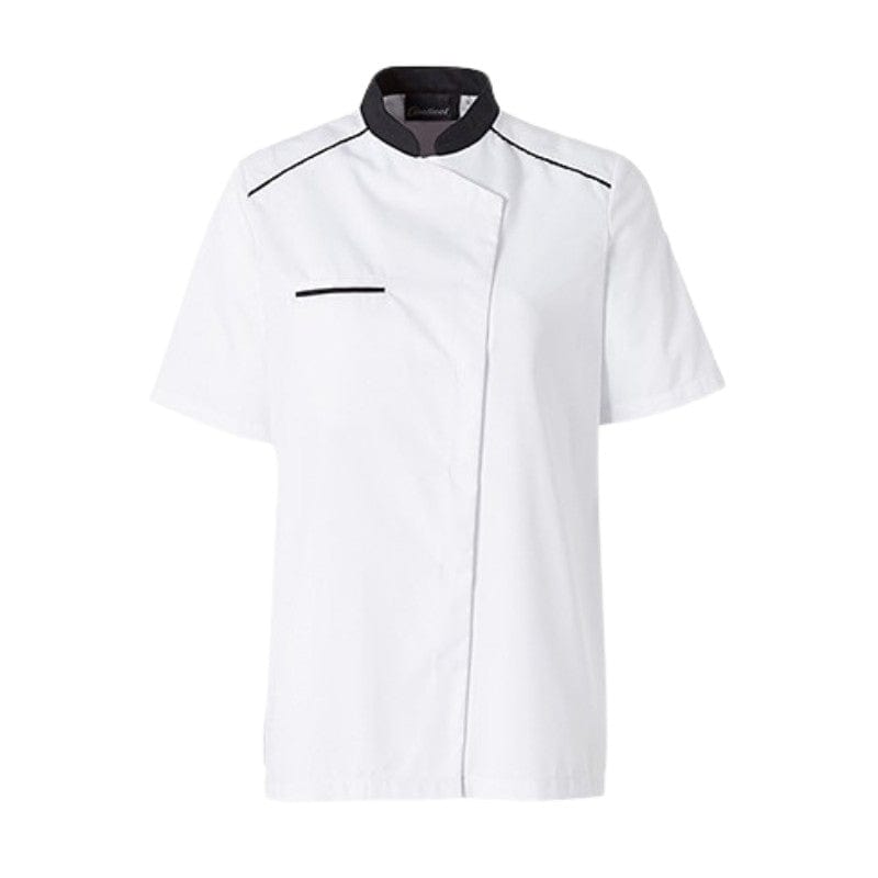 Molinel Neospirit White Breathable Chef Coat Short Sleeves with Black Piping for Women - MOLINEL