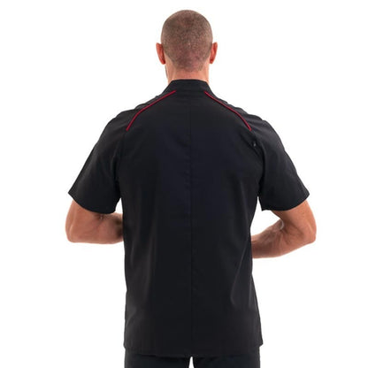 Robur Apollo Black Short Sleeves Chef Coat with Red Piping - ROBUR