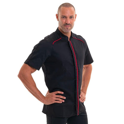 Robur Apollo Black Short Sleeves Chef Coat with Red Piping - ROBUR