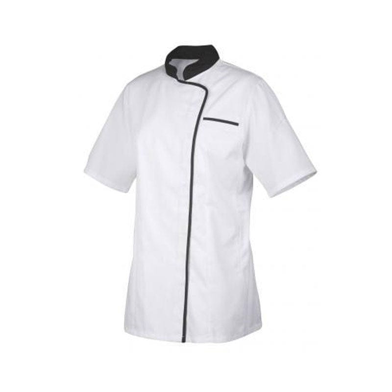 Robur Expression Women's White Kitchen Coat with Black Piping - ROBUR