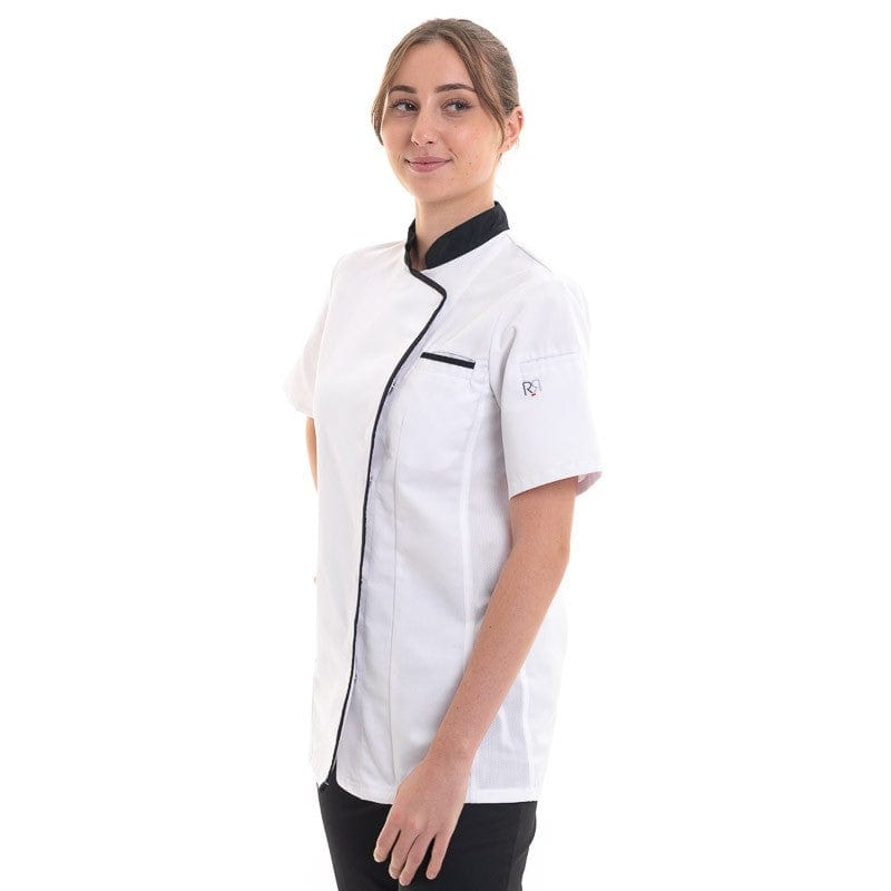 Robur Expression Women's White Kitchen Coat with Black Piping - ROBUR