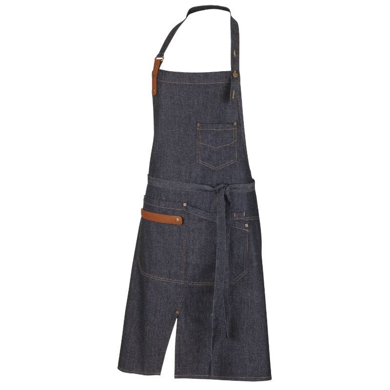 Robur Harold Denim Raw Cognac Leather Bib Apron - ROBUR