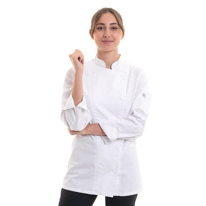 Robur Long Sleeve / T0 - XS Women's White Chef Coat Long Sleeve Asymmetrical Closure Manille - ROBUR