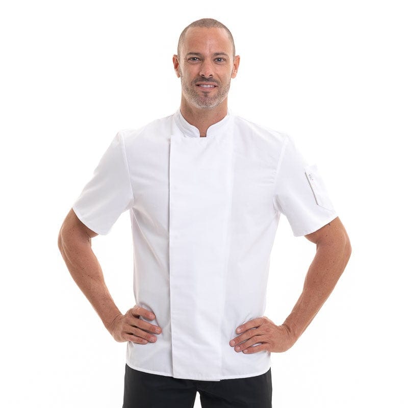 Robur NERO Kitchen Coat Short Sleeves White Beige Facing - ROBUR