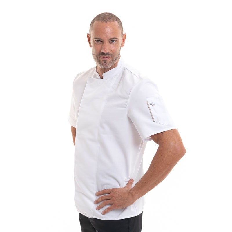 Robur NERO Kitchen Coat Short Sleeves White Beige Facing - ROBUR