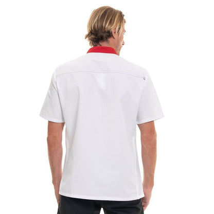 Robur Short Sleeve Kitchen Coat with Red Piping Abax - ROBUR