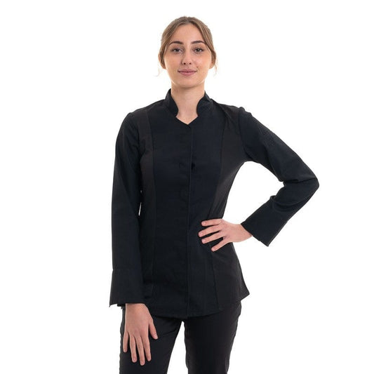 Robur T0 - XS / Long Sleeve Women's Black Long Sleeve Kitchen Coat - ABELLA - ROBUR