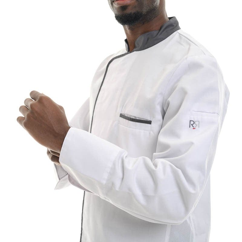 Robur White Anthracite Long Sleeve Chef Coat Energy - ROBUR