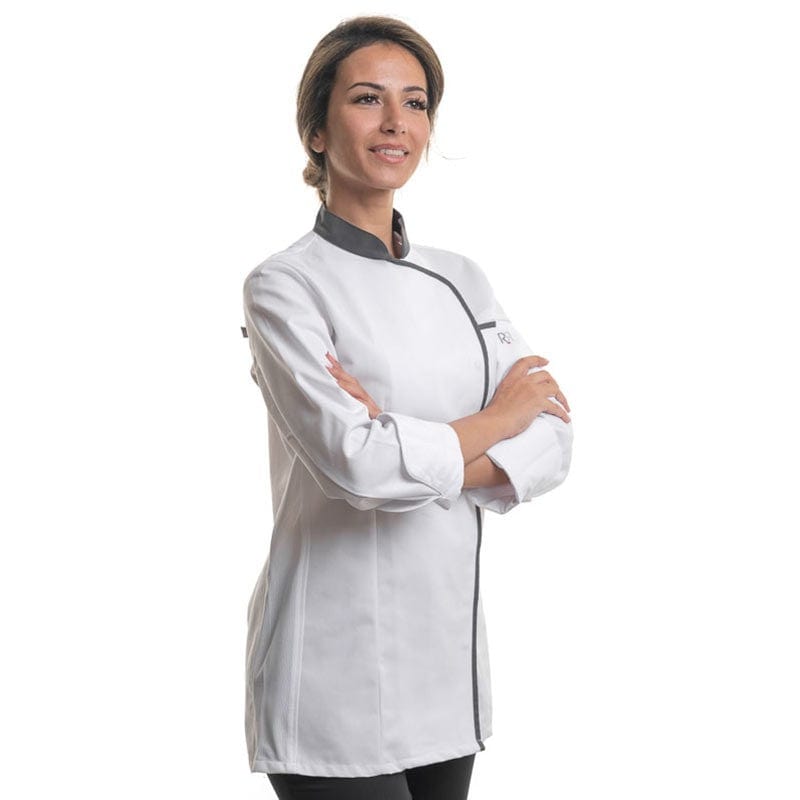 Robur Women's White/Anthracite Long Sleeve Kitchen Coat Expression - ROBUR