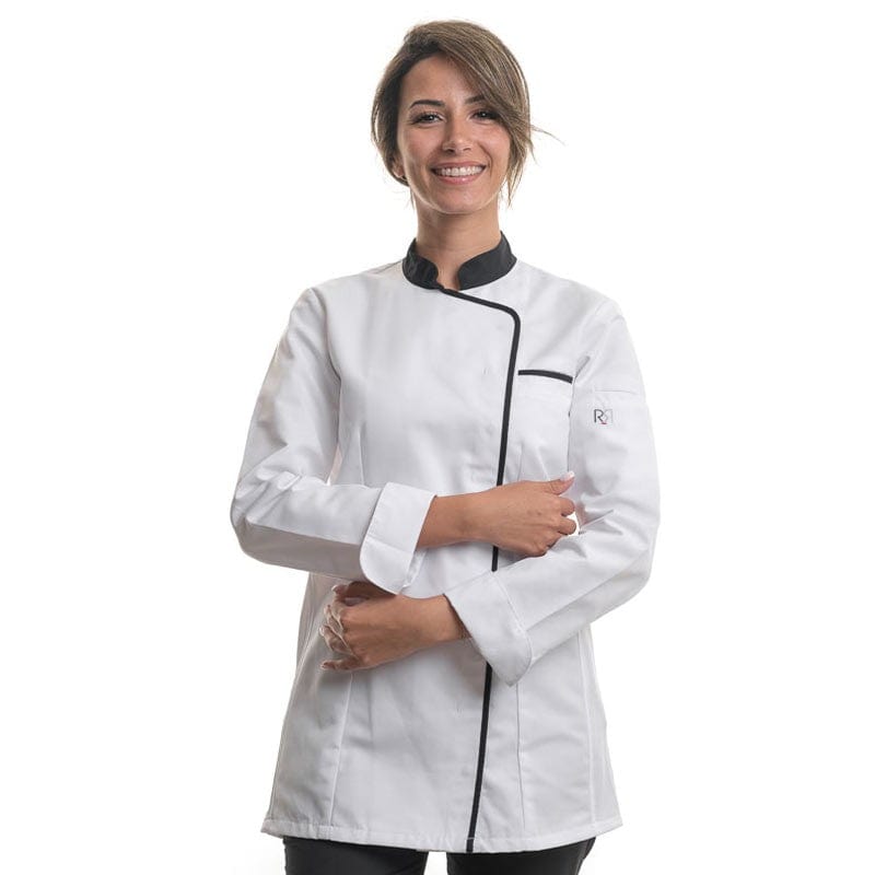 Robur Women's White Black Long Sleeve Kitchen Coat - EXPRESSION ROBUR